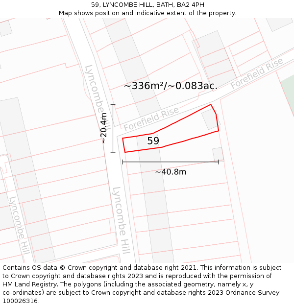59, LYNCOMBE HILL, BATH, BA2 4PH: Plot and title map