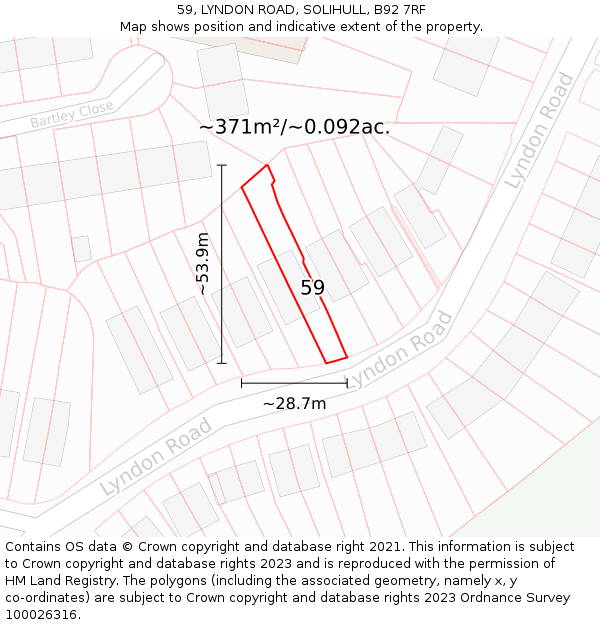 59, LYNDON ROAD, SOLIHULL, B92 7RF: Plot and title map