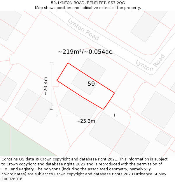59, LYNTON ROAD, BENFLEET, SS7 2QG: Plot and title map