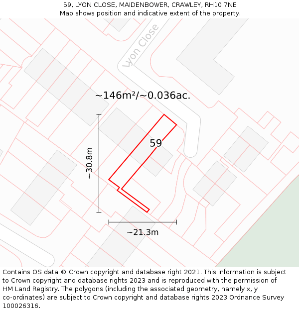 59, LYON CLOSE, MAIDENBOWER, CRAWLEY, RH10 7NE: Plot and title map
