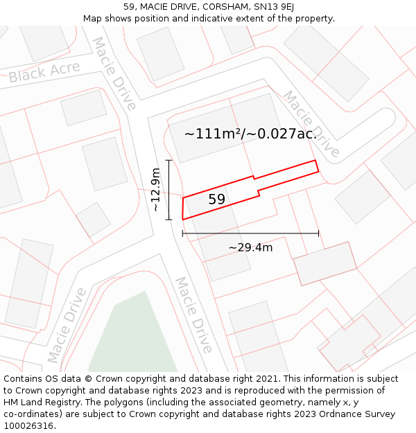 59, MACIE DRIVE, CORSHAM, SN13 9EJ: Plot and title map