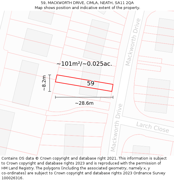 59, MACKWORTH DRIVE, CIMLA, NEATH, SA11 2QA: Plot and title map