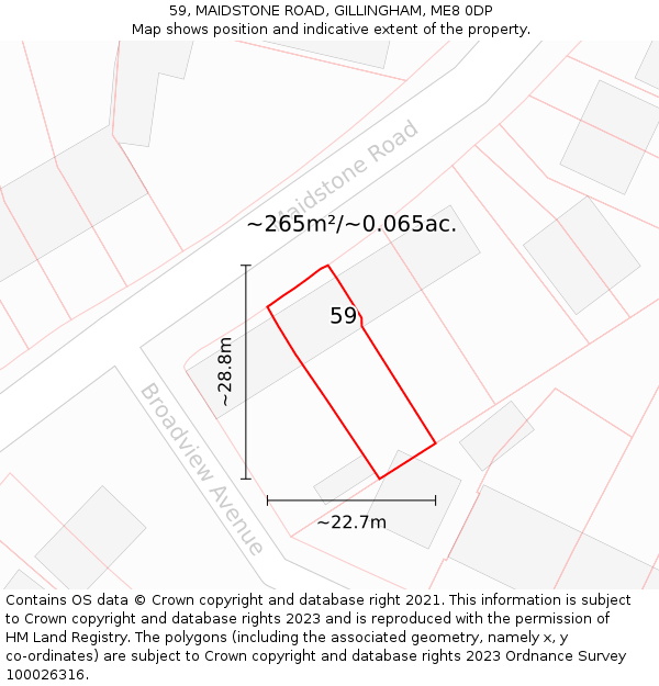 59, MAIDSTONE ROAD, GILLINGHAM, ME8 0DP: Plot and title map