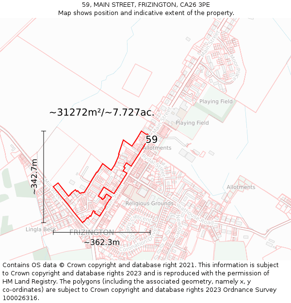 59, MAIN STREET, FRIZINGTON, CA26 3PE: Plot and title map