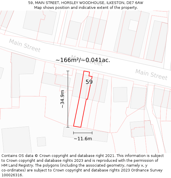 59, MAIN STREET, HORSLEY WOODHOUSE, ILKESTON, DE7 6AW: Plot and title map