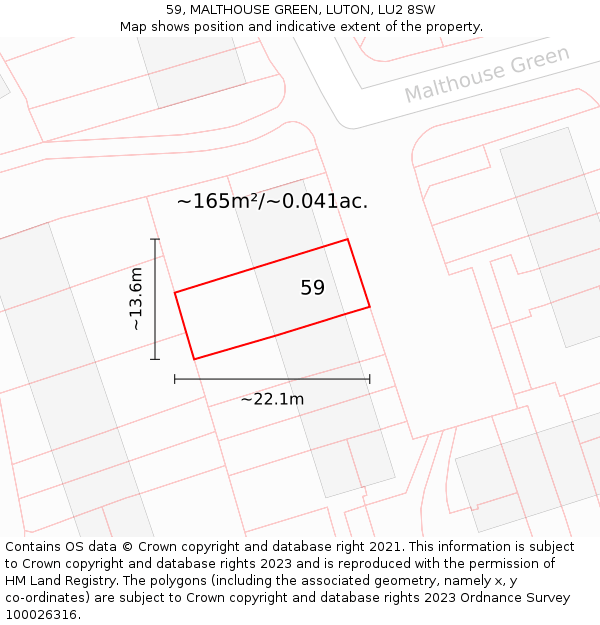 59, MALTHOUSE GREEN, LUTON, LU2 8SW: Plot and title map