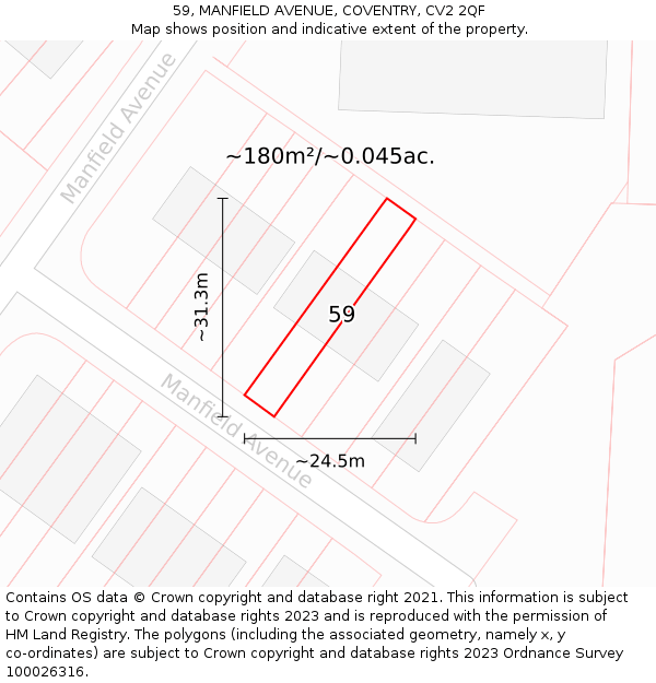 59, MANFIELD AVENUE, COVENTRY, CV2 2QF: Plot and title map