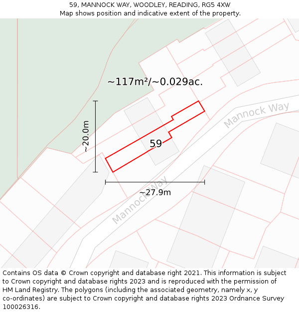 59, MANNOCK WAY, WOODLEY, READING, RG5 4XW: Plot and title map