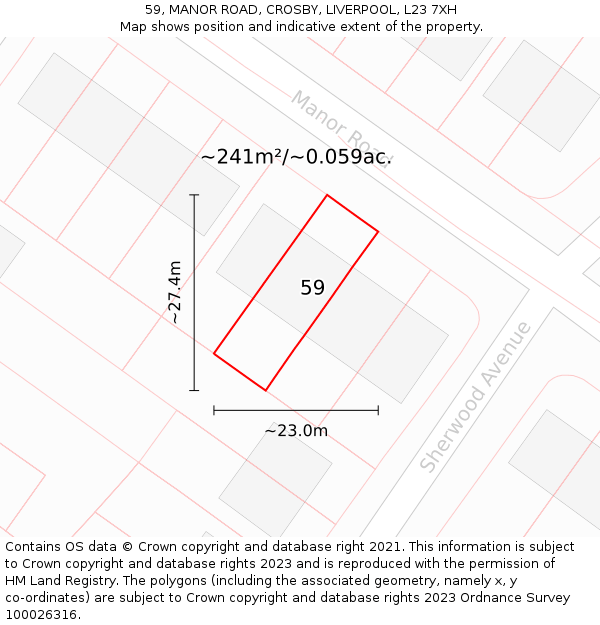 59, MANOR ROAD, CROSBY, LIVERPOOL, L23 7XH: Plot and title map