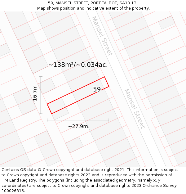 59, MANSEL STREET, PORT TALBOT, SA13 1BL: Plot and title map