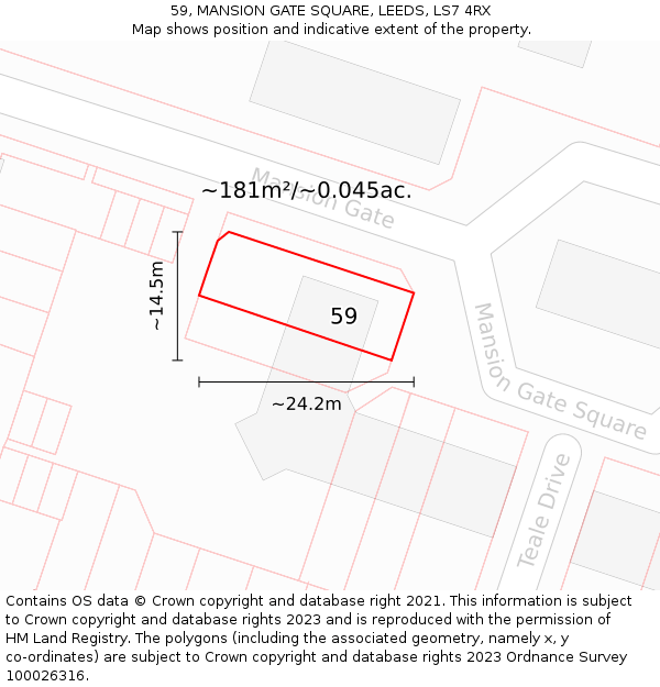 59, MANSION GATE SQUARE, LEEDS, LS7 4RX: Plot and title map