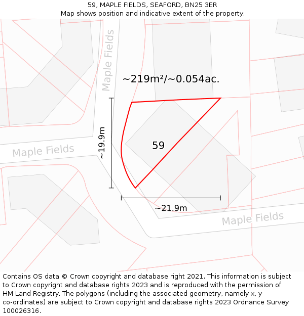 59, MAPLE FIELDS, SEAFORD, BN25 3ER: Plot and title map