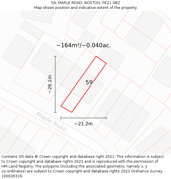 59, MAPLE ROAD, BOSTON, PE21 0BZ: Plot and title map