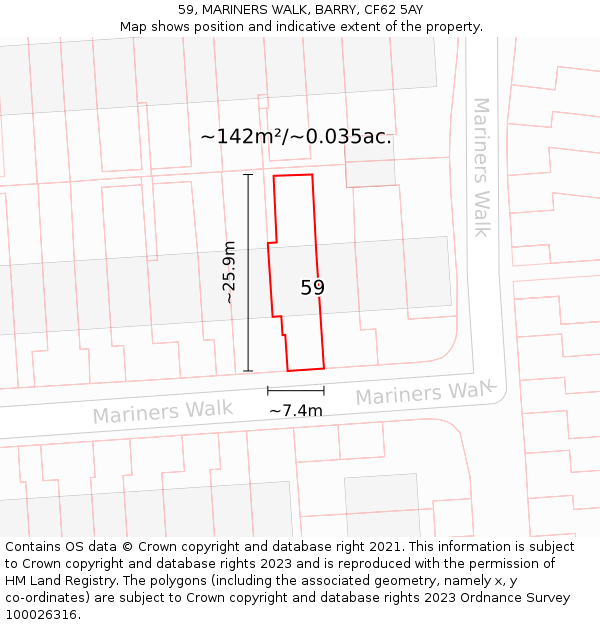 59, MARINERS WALK, BARRY, CF62 5AY: Plot and title map
