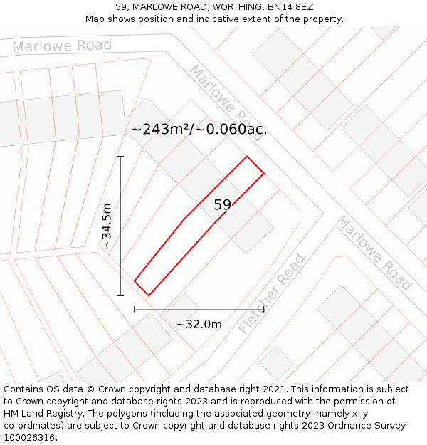 59, MARLOWE ROAD, WORTHING, BN14 8EZ: Plot and title map