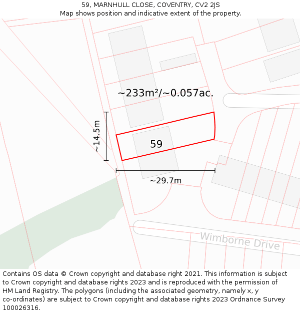 59, MARNHULL CLOSE, COVENTRY, CV2 2JS: Plot and title map