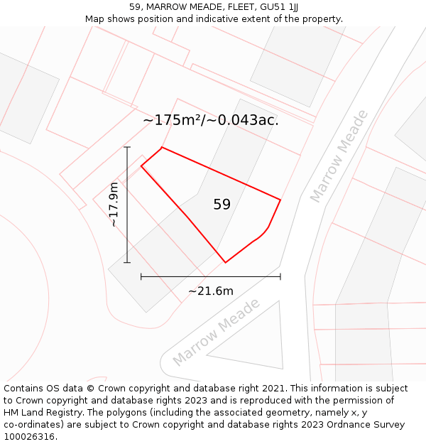 59, MARROW MEADE, FLEET, GU51 1JJ: Plot and title map