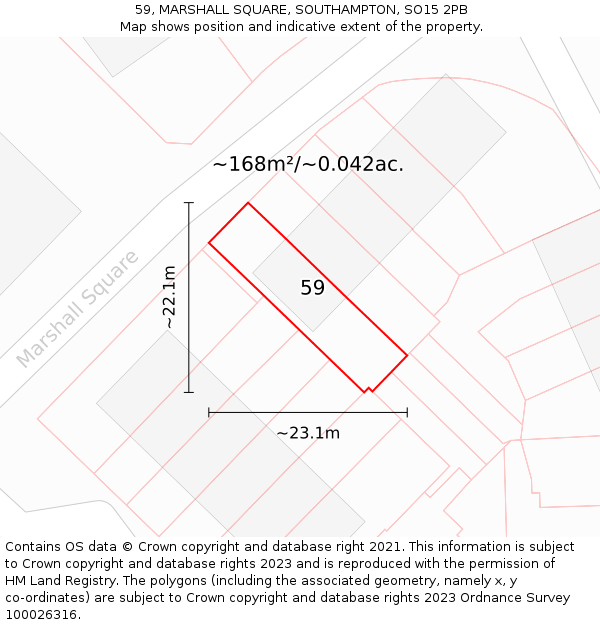 59, MARSHALL SQUARE, SOUTHAMPTON, SO15 2PB: Plot and title map