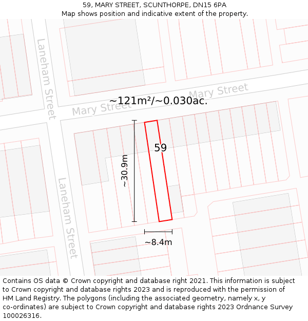59, MARY STREET, SCUNTHORPE, DN15 6PA: Plot and title map