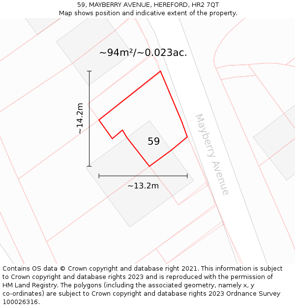 59, MAYBERRY AVENUE, HEREFORD, HR2 7QT: Plot and title map