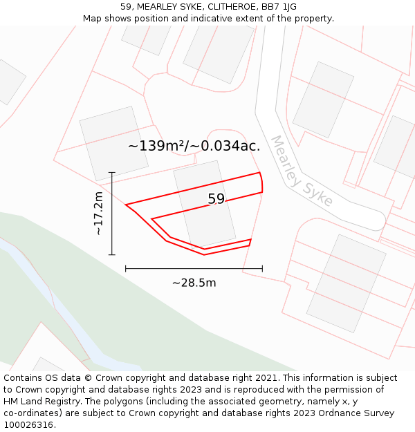 59, MEARLEY SYKE, CLITHEROE, BB7 1JG: Plot and title map