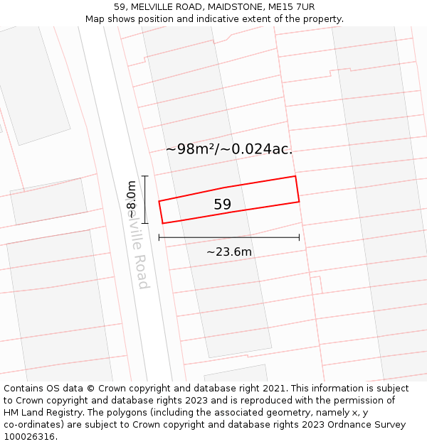 59, MELVILLE ROAD, MAIDSTONE, ME15 7UR: Plot and title map