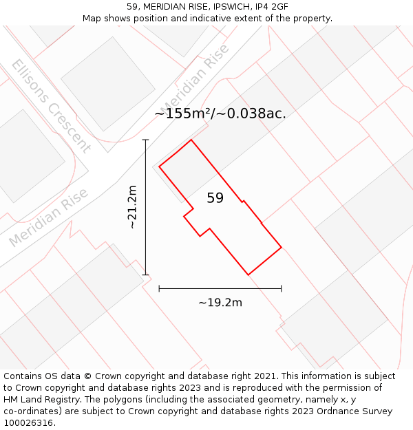 59, MERIDIAN RISE, IPSWICH, IP4 2GF: Plot and title map