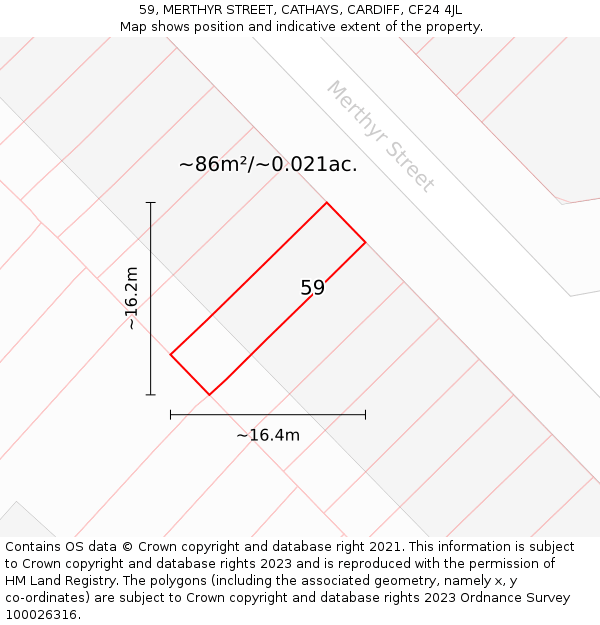 59, MERTHYR STREET, CATHAYS, CARDIFF, CF24 4JL: Plot and title map