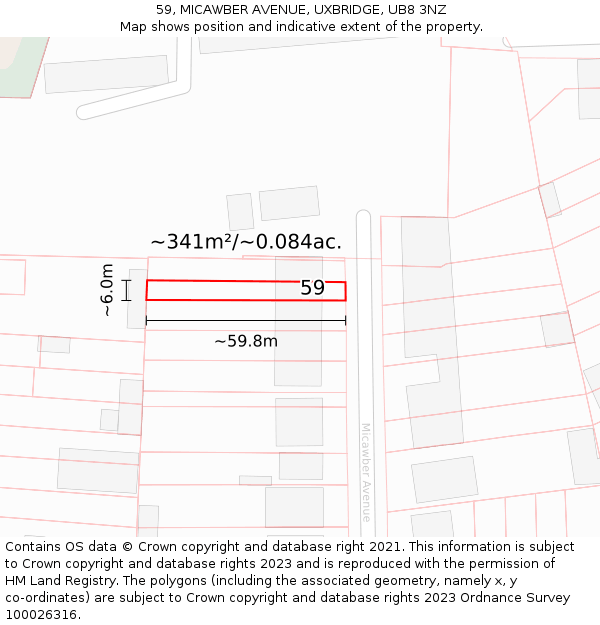59, MICAWBER AVENUE, UXBRIDGE, UB8 3NZ: Plot and title map