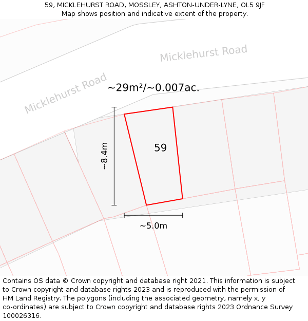 59, MICKLEHURST ROAD, MOSSLEY, ASHTON-UNDER-LYNE, OL5 9JF: Plot and title map