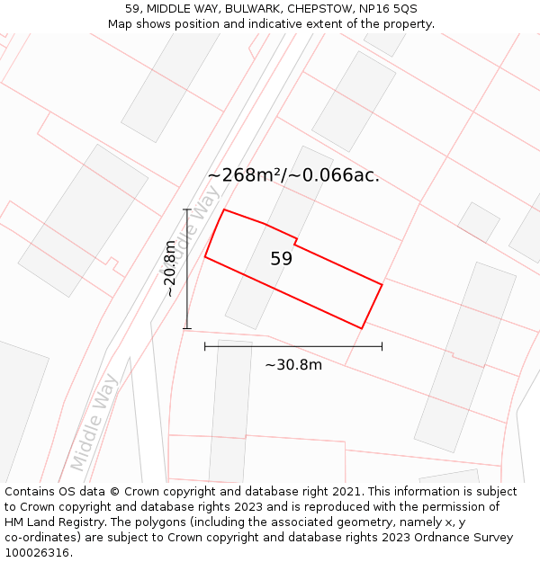 59, MIDDLE WAY, BULWARK, CHEPSTOW, NP16 5QS: Plot and title map