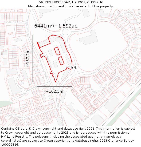 59, MIDHURST ROAD, LIPHOOK, GU30 7UP: Plot and title map