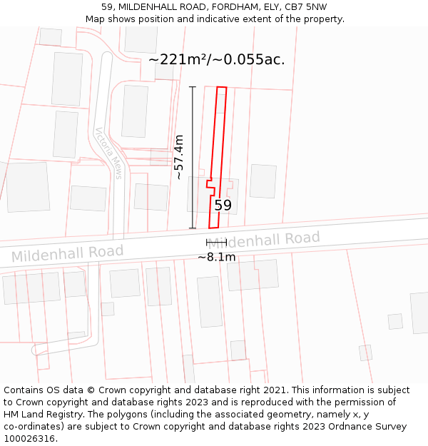 59, MILDENHALL ROAD, FORDHAM, ELY, CB7 5NW: Plot and title map
