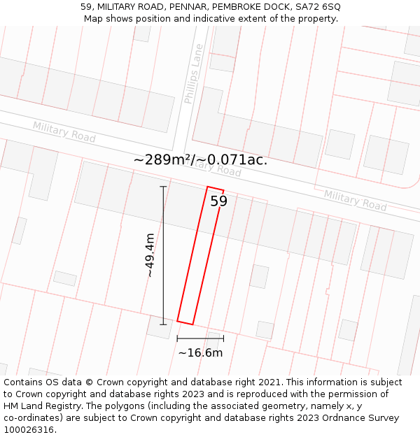 59, MILITARY ROAD, PENNAR, PEMBROKE DOCK, SA72 6SQ: Plot and title map