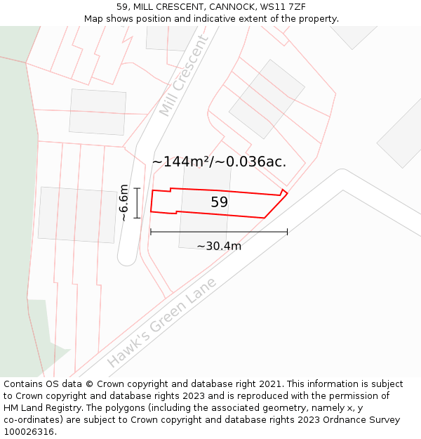 59, MILL CRESCENT, CANNOCK, WS11 7ZF: Plot and title map