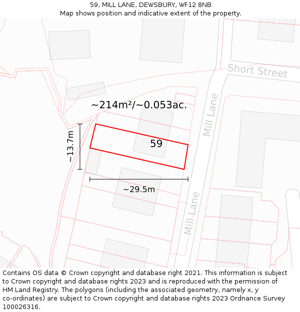 59, MILL LANE, DEWSBURY, WF12 8NB: Plot and title map