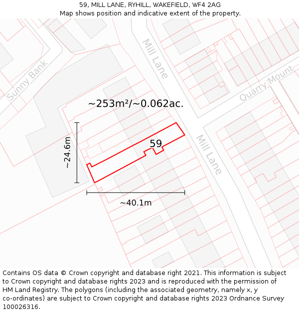 59, MILL LANE, RYHILL, WAKEFIELD, WF4 2AG: Plot and title map