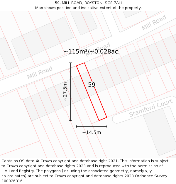 59, MILL ROAD, ROYSTON, SG8 7AH: Plot and title map