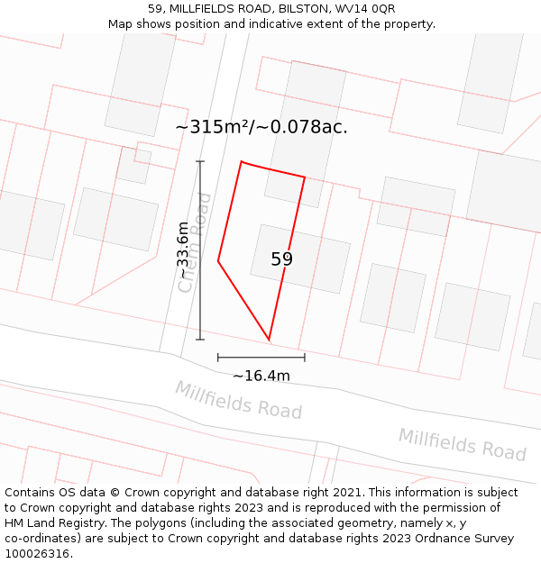 59, MILLFIELDS ROAD, BILSTON, WV14 0QR: Plot and title map