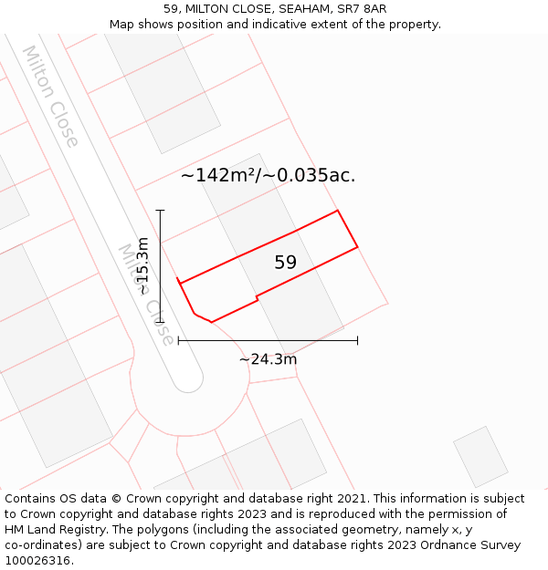 59, MILTON CLOSE, SEAHAM, SR7 8AR: Plot and title map