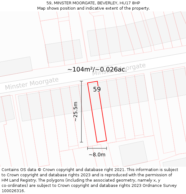 59, MINSTER MOORGATE, BEVERLEY, HU17 8HP: Plot and title map