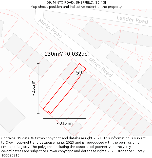 59, MINTO ROAD, SHEFFIELD, S6 4GJ: Plot and title map