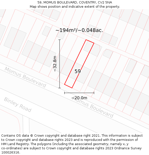 59, MOMUS BOULEVARD, COVENTRY, CV2 5NA: Plot and title map