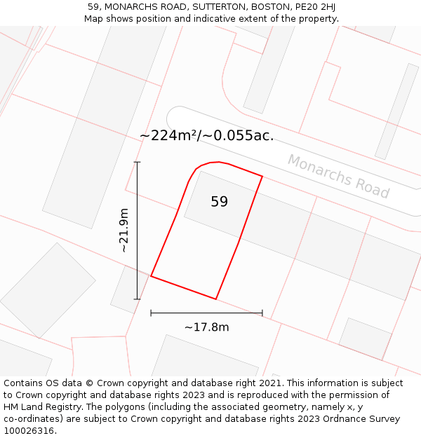 59, MONARCHS ROAD, SUTTERTON, BOSTON, PE20 2HJ: Plot and title map