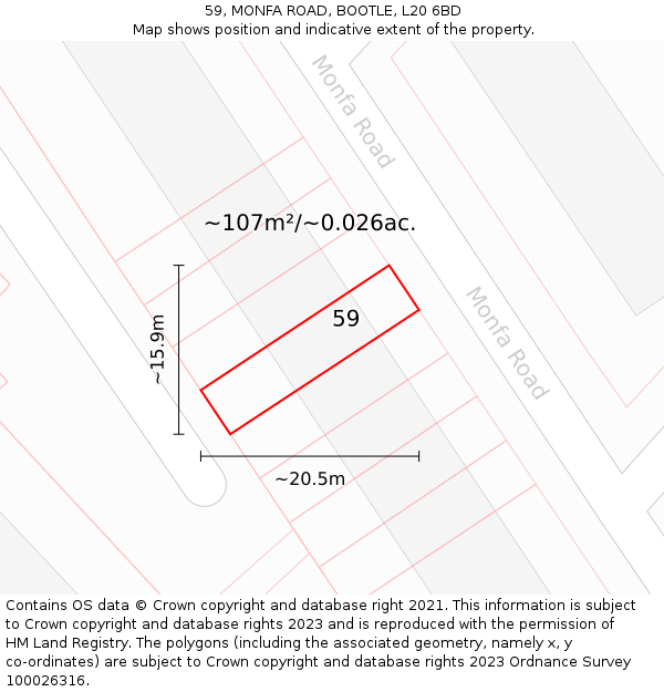 59, MONFA ROAD, BOOTLE, L20 6BD: Plot and title map