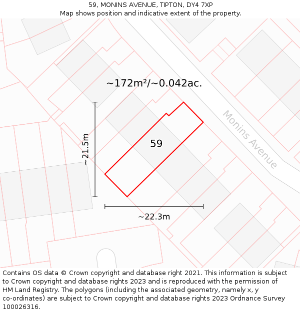 59, MONINS AVENUE, TIPTON, DY4 7XP: Plot and title map