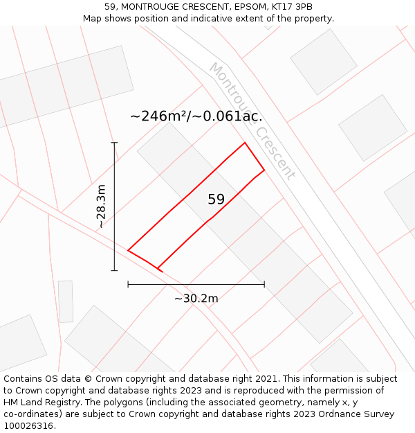 59, MONTROUGE CRESCENT, EPSOM, KT17 3PB: Plot and title map