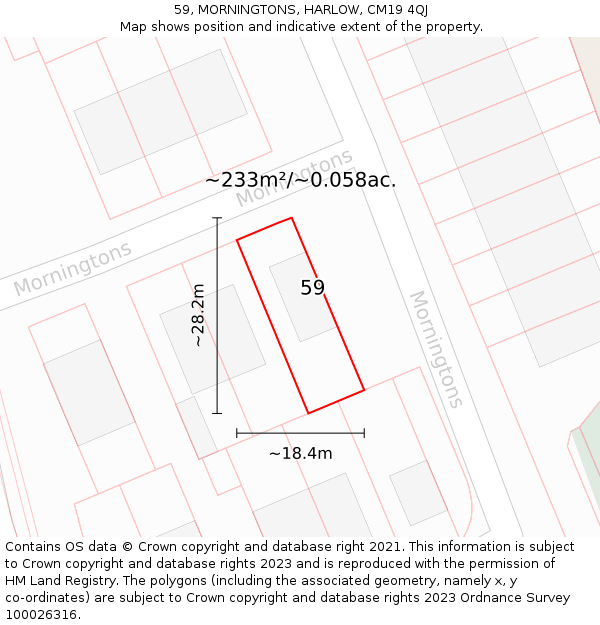 59, MORNINGTONS, HARLOW, CM19 4QJ: Plot and title map