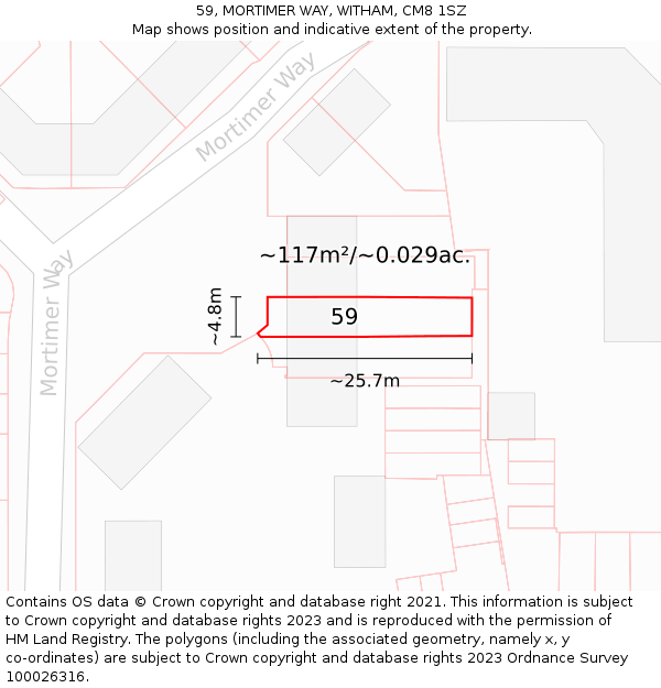 59, MORTIMER WAY, WITHAM, CM8 1SZ: Plot and title map