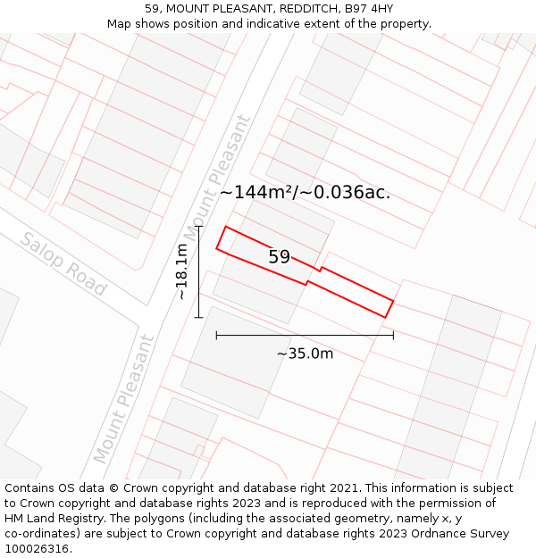 59, MOUNT PLEASANT, REDDITCH, B97 4HY: Plot and title map